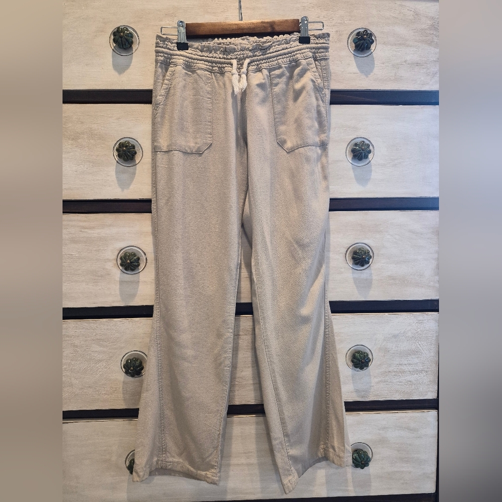 Women's Tan Wide Leg Linen Pants